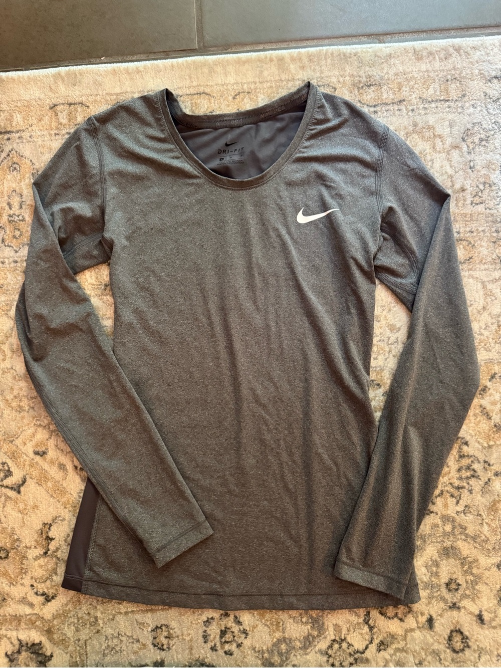 Nike Long-Sleeve Dri-FIT Athletic Top - Charcoal Gray with White Swoosh